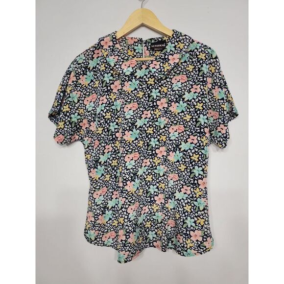 Notations Tops - Notations Vintage Floral Collar Short Sleeve Blouse Size 12‎ Large